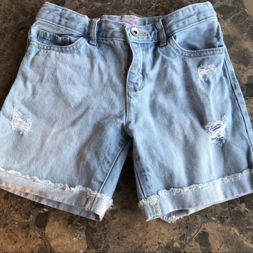 Distressed denim shorts